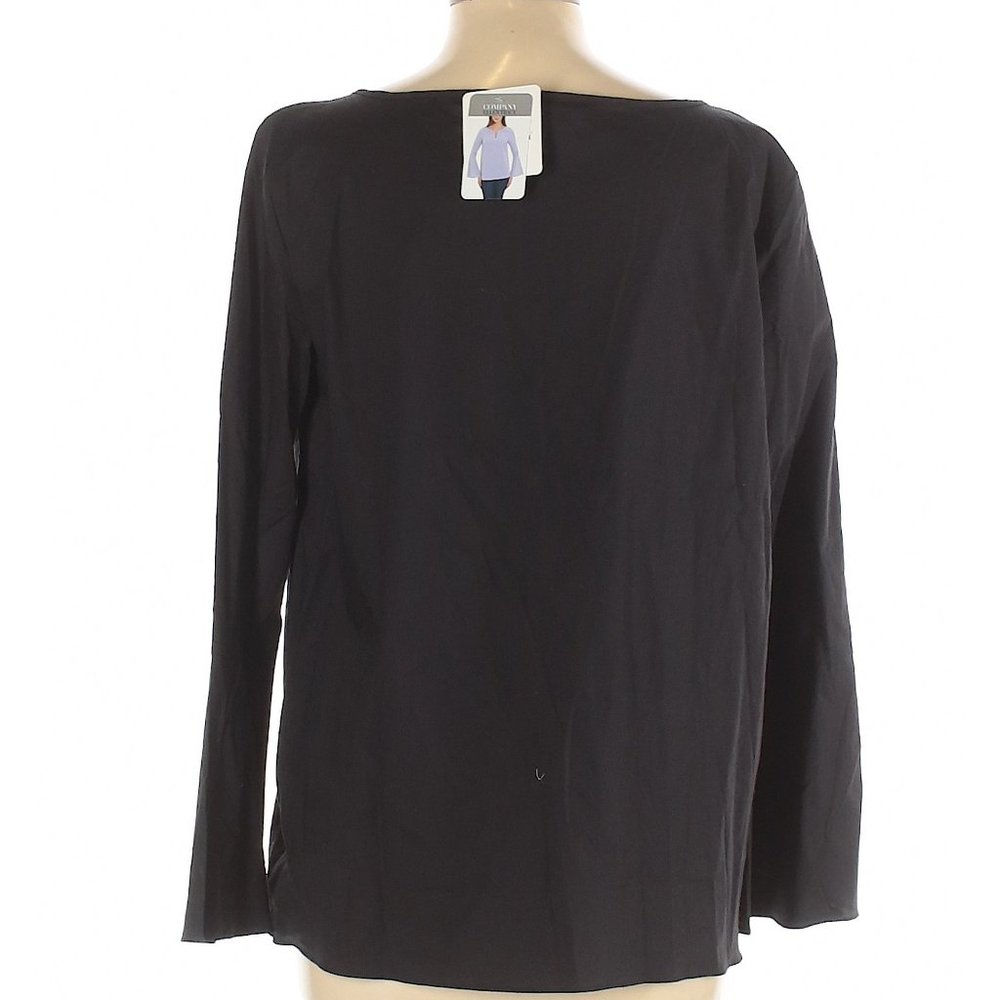 NWT Company Ellen Tracy Black Bell Sleeve Split-Neck Blouse Size L MSRP $69.50 - Picture 2 of 4